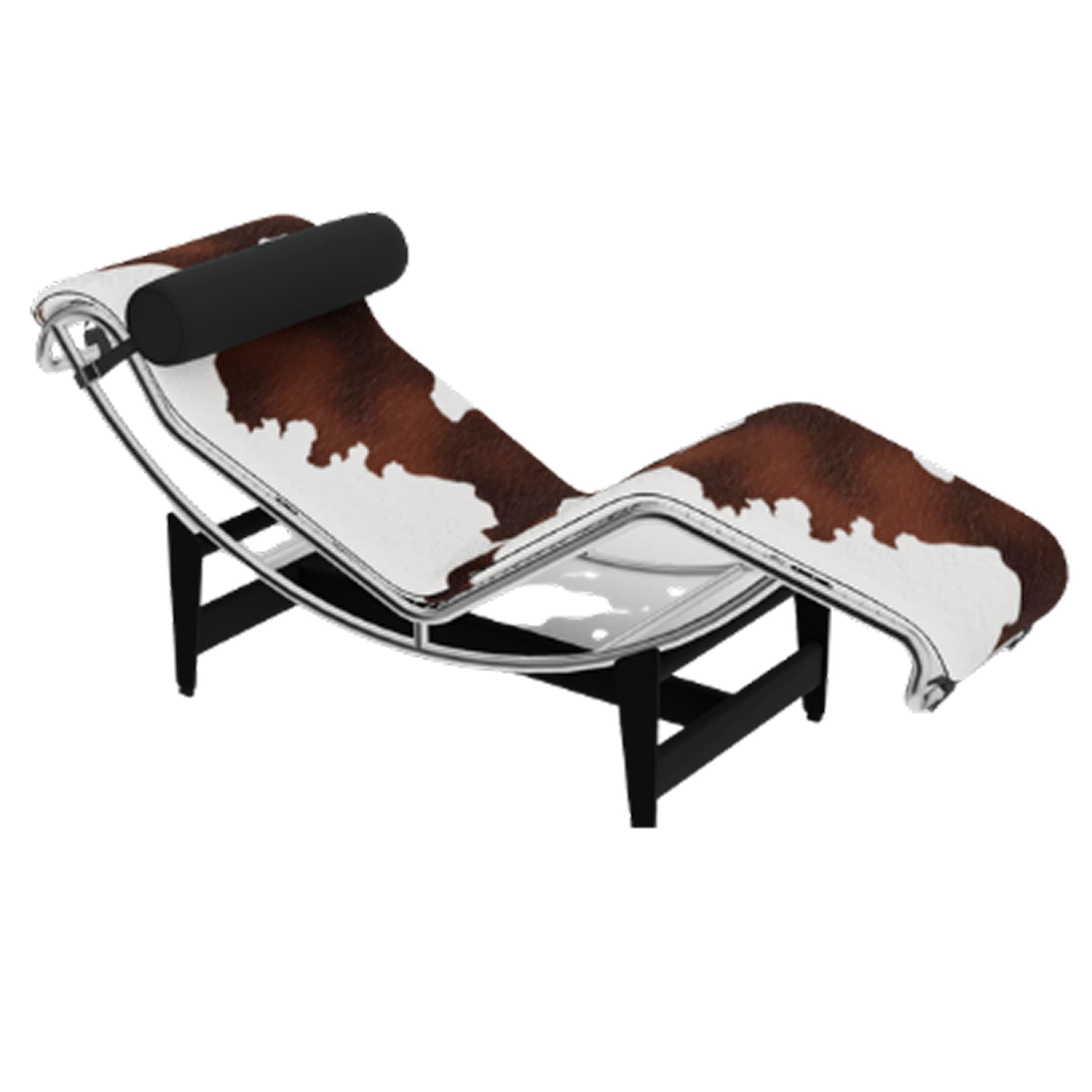 Ghế dài CHAISE LONGUE À RÉGLAGE CONTINU, W1600 x D564 x H690 mm, khung thép mạ chrome, chân sơn đen, đệm da lông, tựa đầu & ốp chân da Extra.