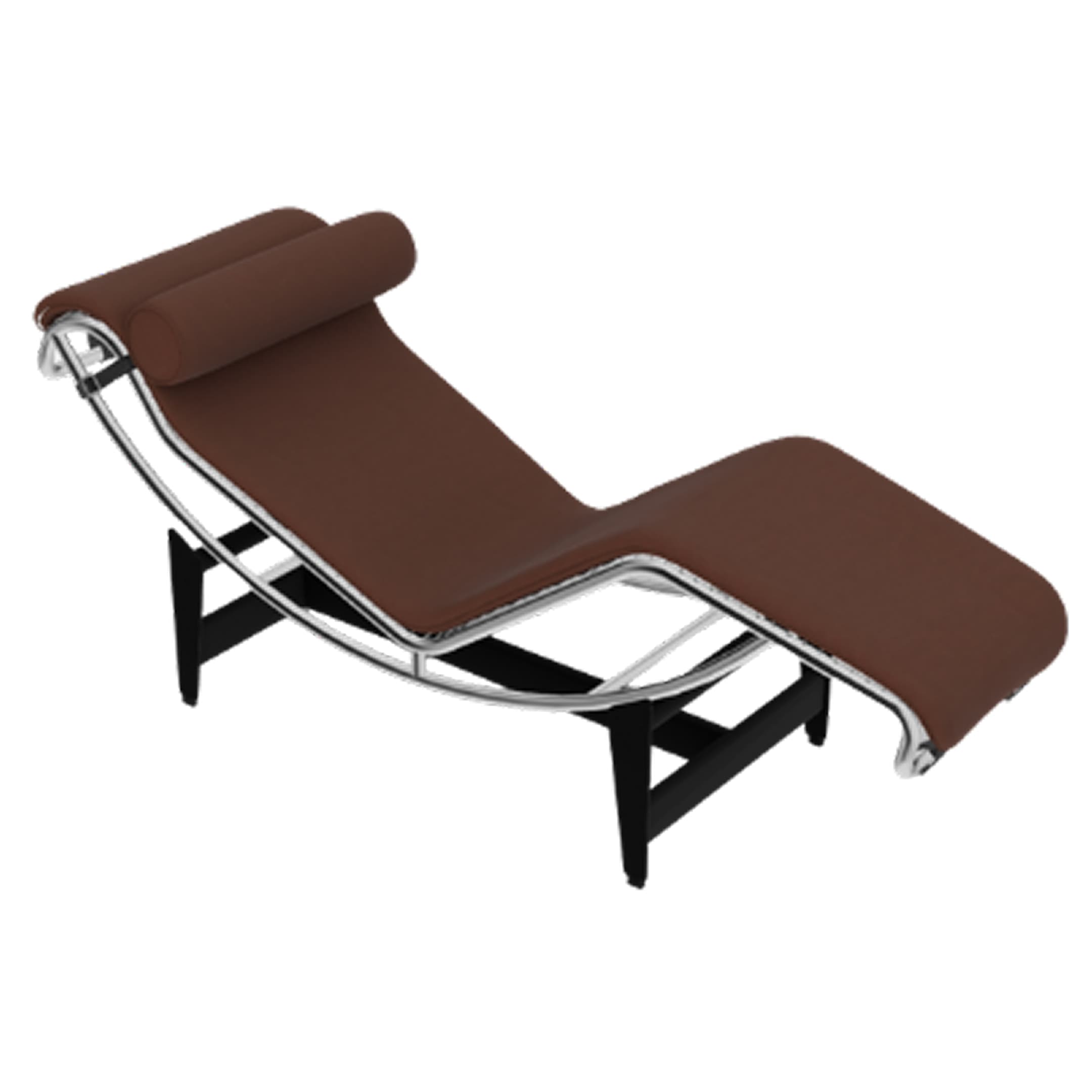 Ghế bành 4 Chaise longue à réglage continu, hiệu Cassina, model 004 CC, kích thước 160x56,4x69 cm, frame chrome, black base, đệm và gối đầu bọc da màu 1M MARRONE + 13Y419